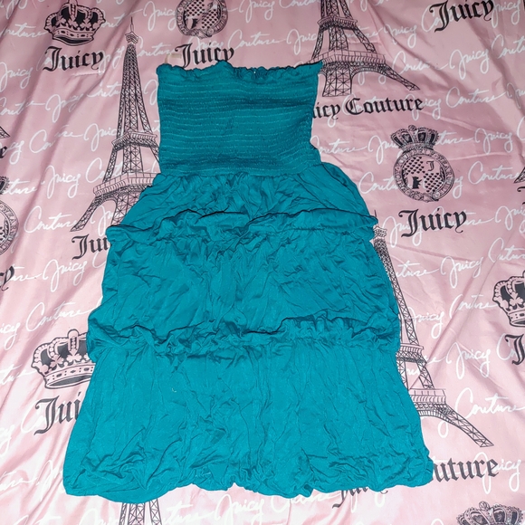 Teal Strapless Dress - Picture 1 of 4